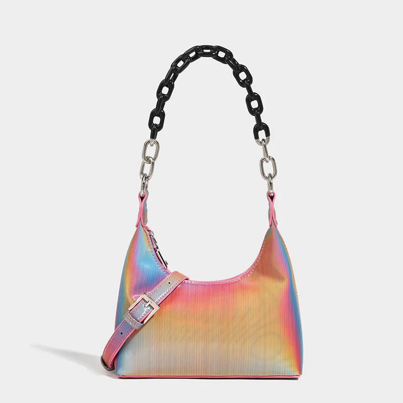 

2022 Ladies Underarm Bag Rainbow Shoulder Crossbody Bag For Women Luxury PU Leather Lady Purse Handbag