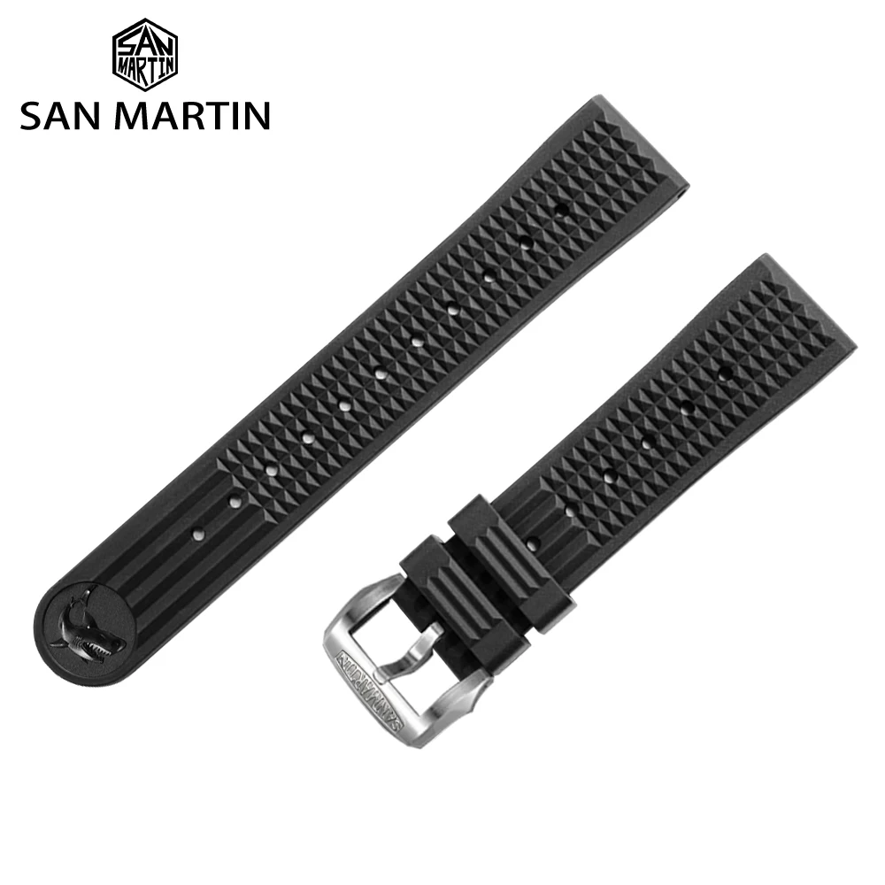 San Martin Watch Parts Waterproof Fluorine Rubber Strap Stainless Steel/Bronze Buckle No Insert 20mm For 62MAS 007 Watch