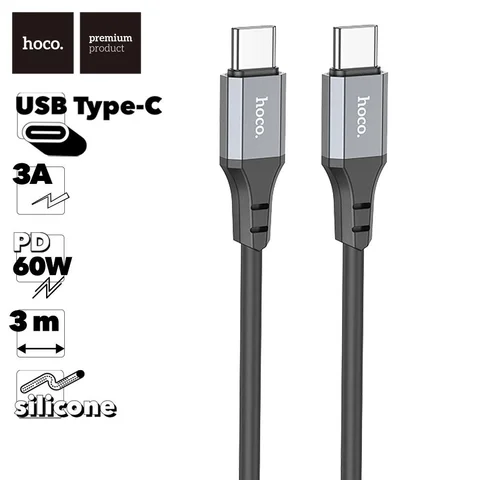 USB-C кабель HOCO X92 Honest Type-C, 3А, PD60W, 3м, силикон (черный)