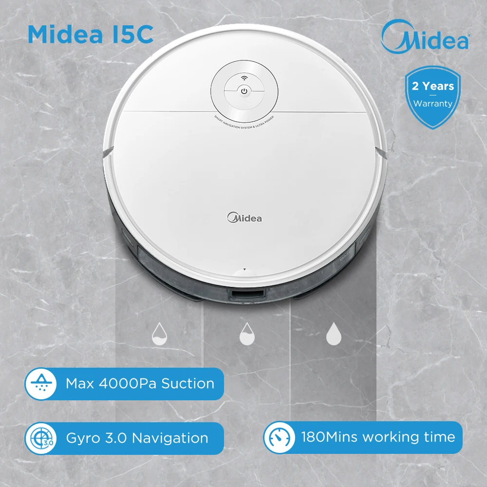 Midea I5C Robot Vacuum Cleaner Mop Wet and Dry VCR09B 4000PA Smart Washing Vacuum Cleaner Robot Wireless Electric Water Tank