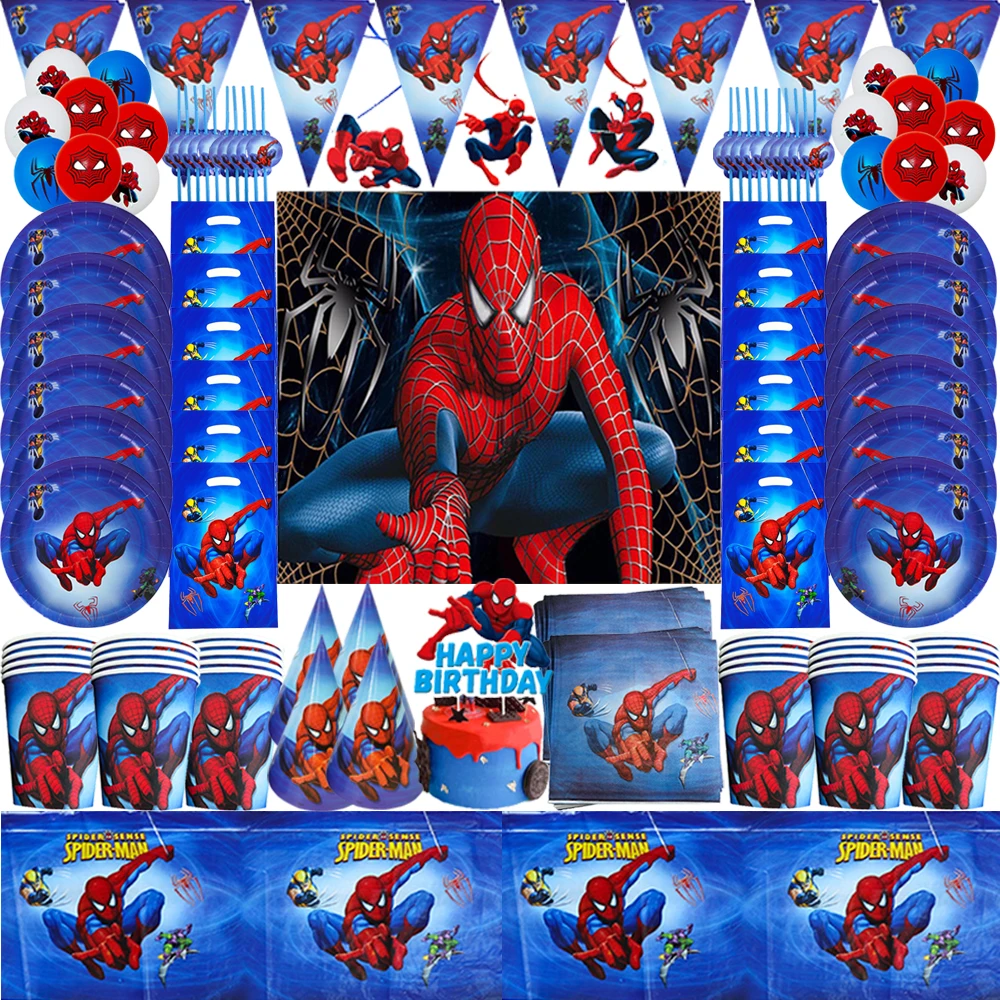 

Cartoon Spiderman Birthday Party Decorations Kids Disposable Tableware Set Cups Plates Tablecloth Balloons Baby Shower Supplies