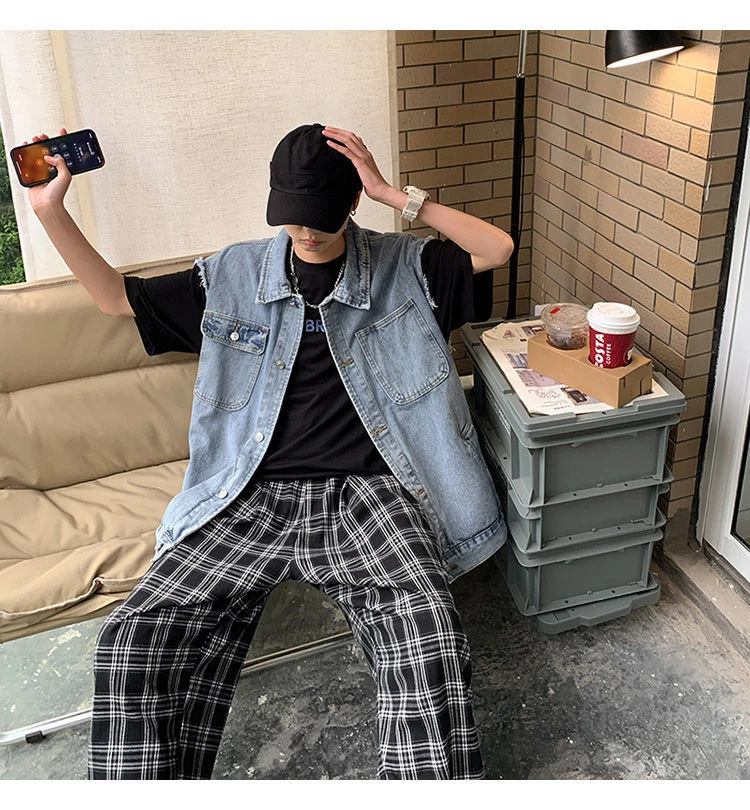 Жилет мужской джинсовый без рукавов винтажная одежда из денима спортивная