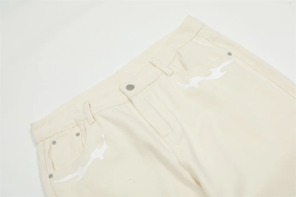 Hip Hop Streetwear for Men Fashion Trousers Letter Embroidery Print Denim Jeans Mens Casual Designer Wide Leg Pants джинсы