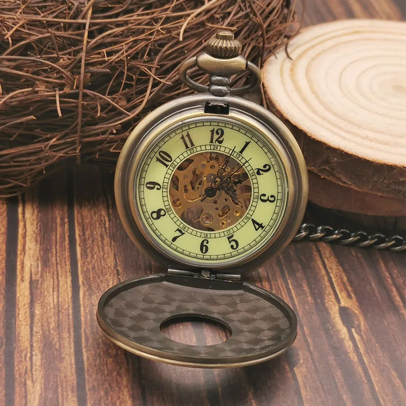 Minimalist Mechanical Pocket Watches Vintage Roman Numeral  For Men Women Necklace Pendant with Chain Gifts