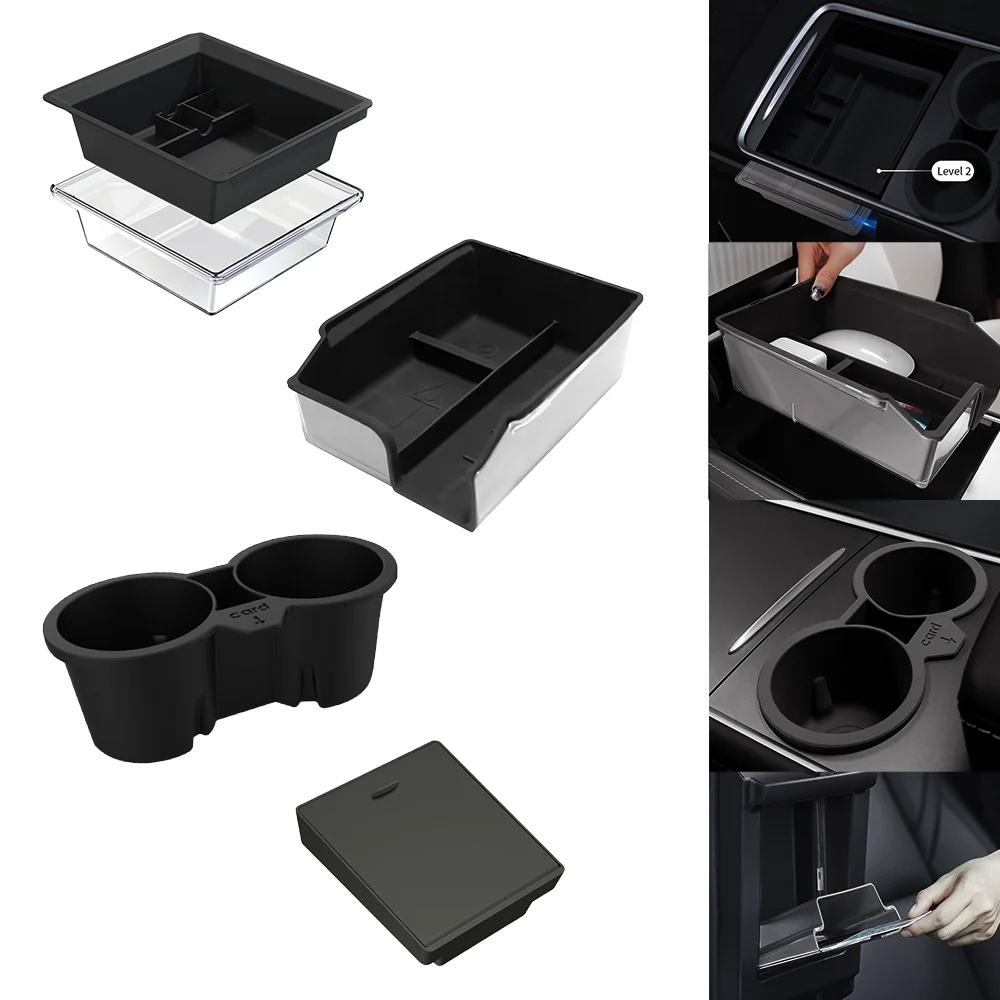 

2023 Modely Central Control Storage Box ABS Silicone Armrest Hidden Case Cup Holder for Tesla Model 3 Y 2021-2023 Accessories