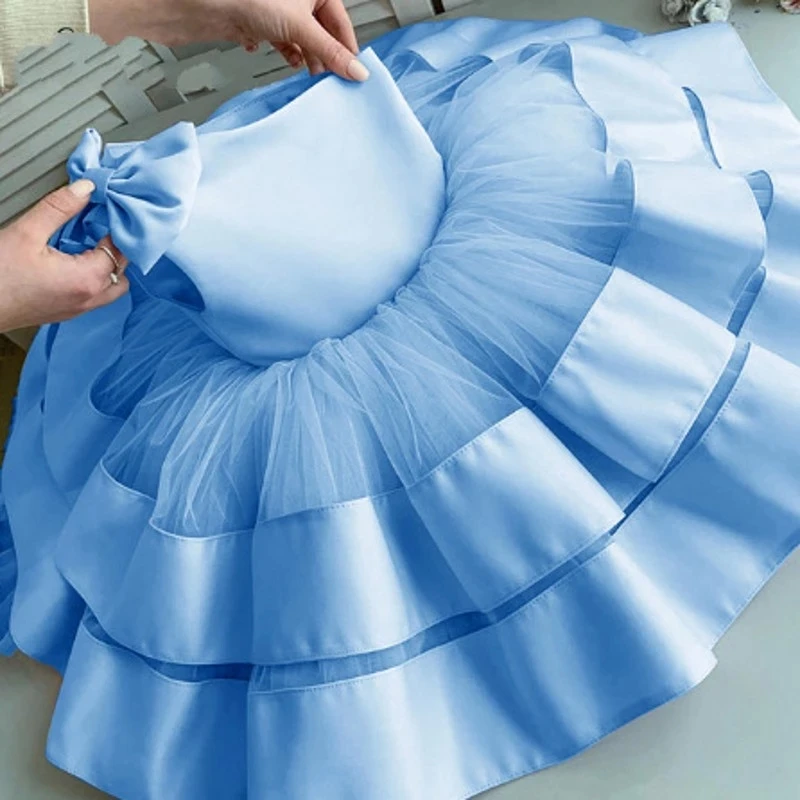 

Baby Girl Baptism Dress One Shoulder Christening Gown Ribbon Tulle Tiers Elegant Birthday Party Princess gown flower 2 3 4 5-13T