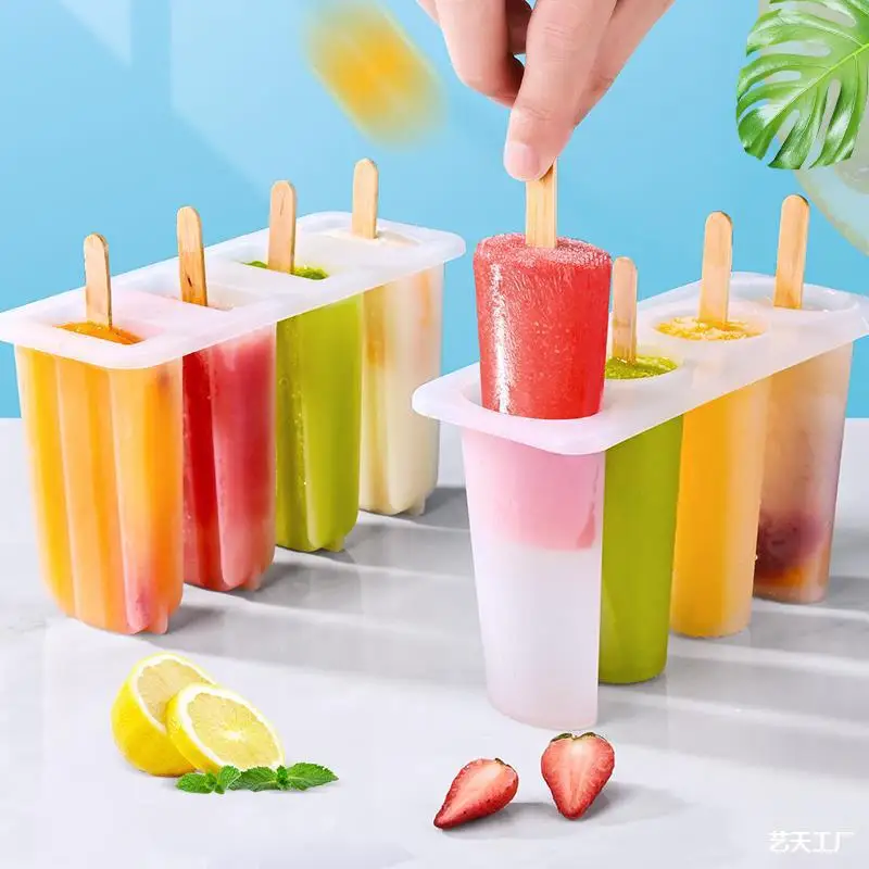 Popsicle Molds, 4 Cavities Homemade Ice Cream Mold Reusable Easy Release Ice Pop Molds & 50 Wooden Sticks images - 6