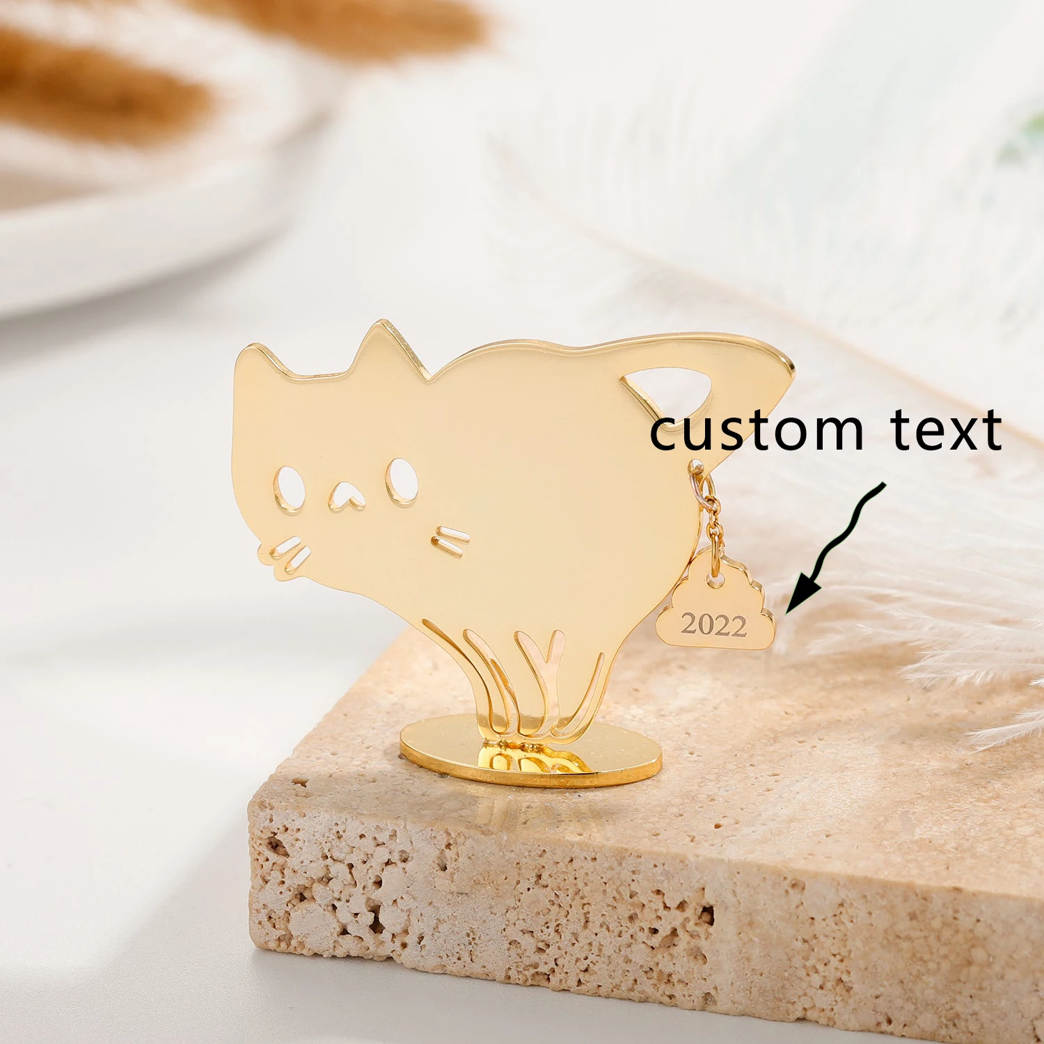 

2022 New Personalized Gothic Style Cat Shaped Desktop Car Display Ornament Customizable Text Halloween Festive Christmas Gifts
