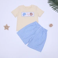 2022 new arrival baby boys t shirts outfits for summer cute baseball khaki short sleeve blue lattice casual shorts for 1 8t kids