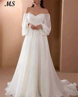 ms a line wedding dress 2022 white chiffon off the shoulder sweetheart sweep train long bridal gowns with pleats robe de mariee