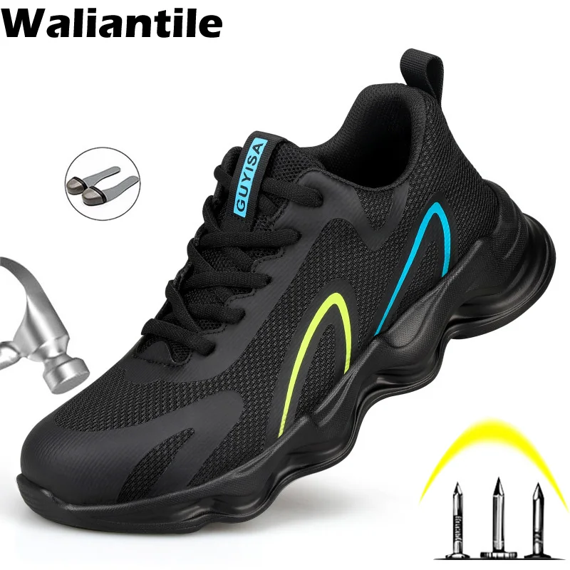 

Waliantile Safety Shoes For Men Outdoor Non-slip Construction Work Shoes Indestructible Puncture Proof Safety Shoes Sneakers Men