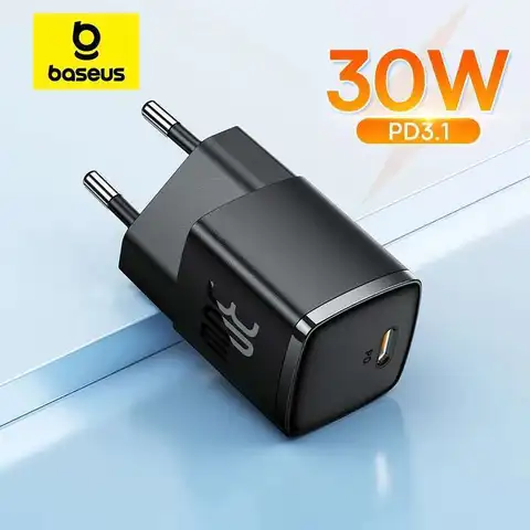 Быстрое Зарядное Устройство Baseus 30 Вт GaN PD Для IPhone 15/14/13/12/11/Xs Max Type-C Дорожный Адаптер QC3.0