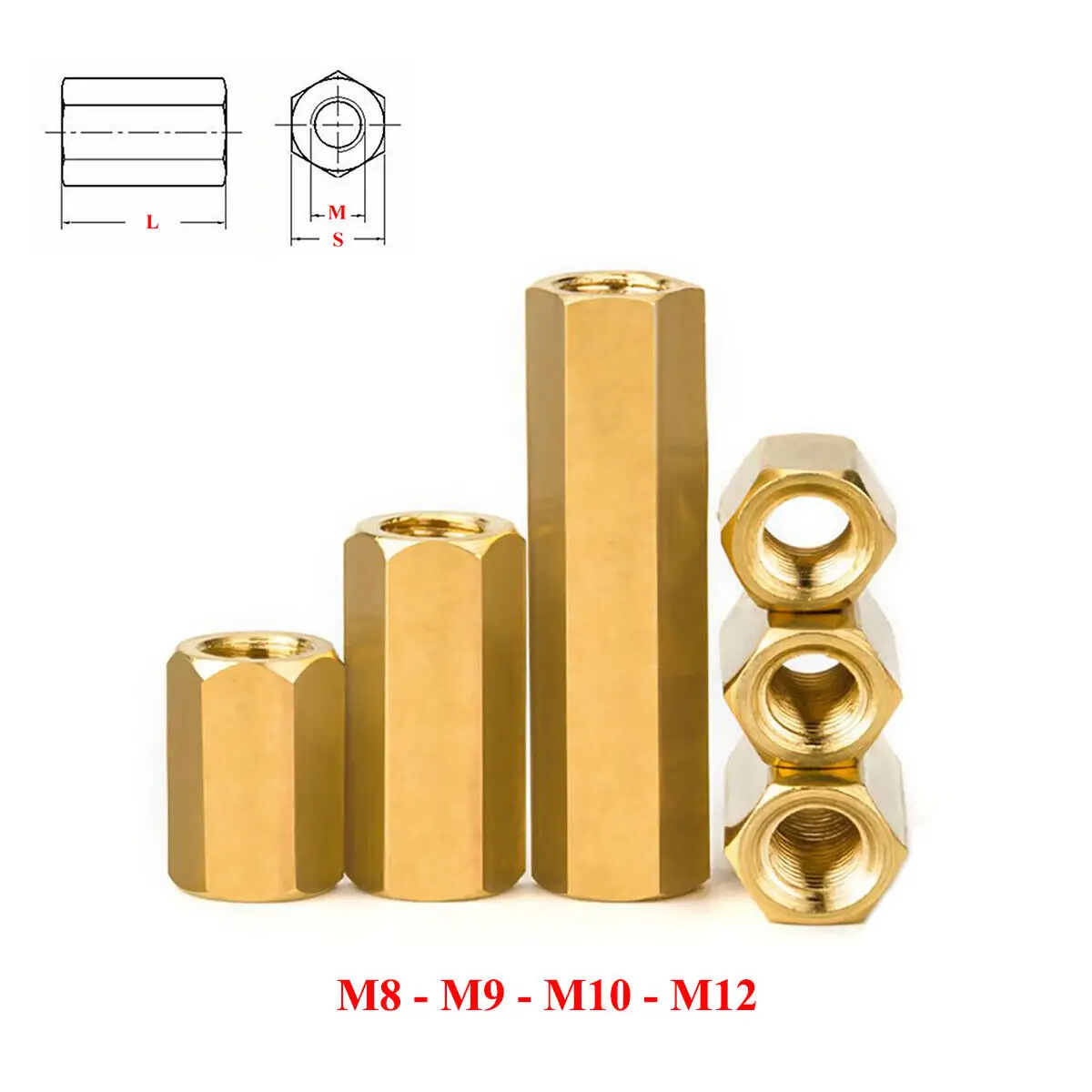 Brass M8 M9 M10 M12 Hex Standoff Pillars Hexagon Female Threaded Studs Sleeving PCB Motherboard Spacer Nuts Hollow Column