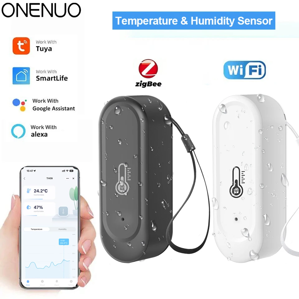 Фото Датчики температуры и влажности IP65 Tuya Zigbee/WiFi, водонепроницаемые, для умного дома, наружные/внутренние, с поддержкой Alexa и Google Assistant №2