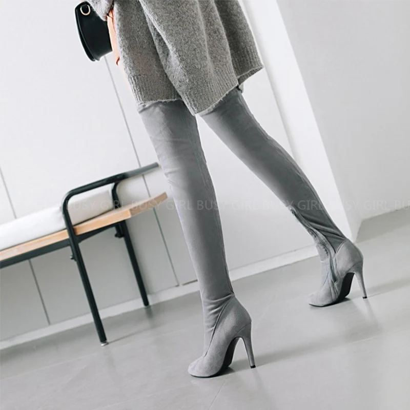 2022 European and American new women's boots autumn and winter elastic knee-knee boots, high-heeled pointed female boots