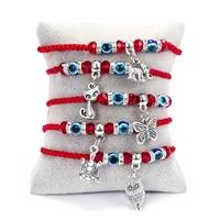 vintage evil eye braided rope bracelet for women silver plated animal elephant cat owl pendant charm bracelet lucky jewelry