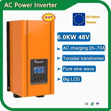 6.0KW 48V DC/AC to 110/120/230/240Vac Low Frequency Pure Sine Wave Off Gird Power Inverter Charger with Toroidal Transformer