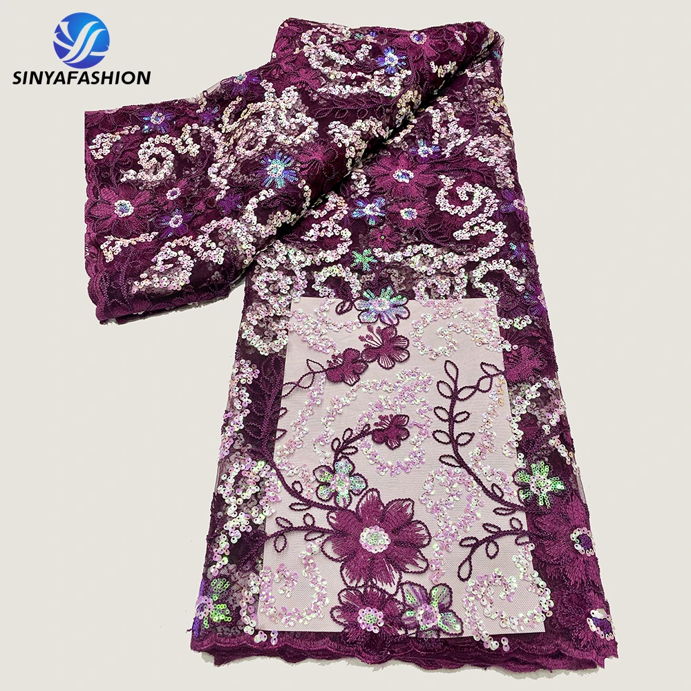 

Hot Selling African French Tulle Lace Fabrics High Quality 2023 Sequence Nigeiran Swiss Guipure Net Sequin Lace For Women Dress