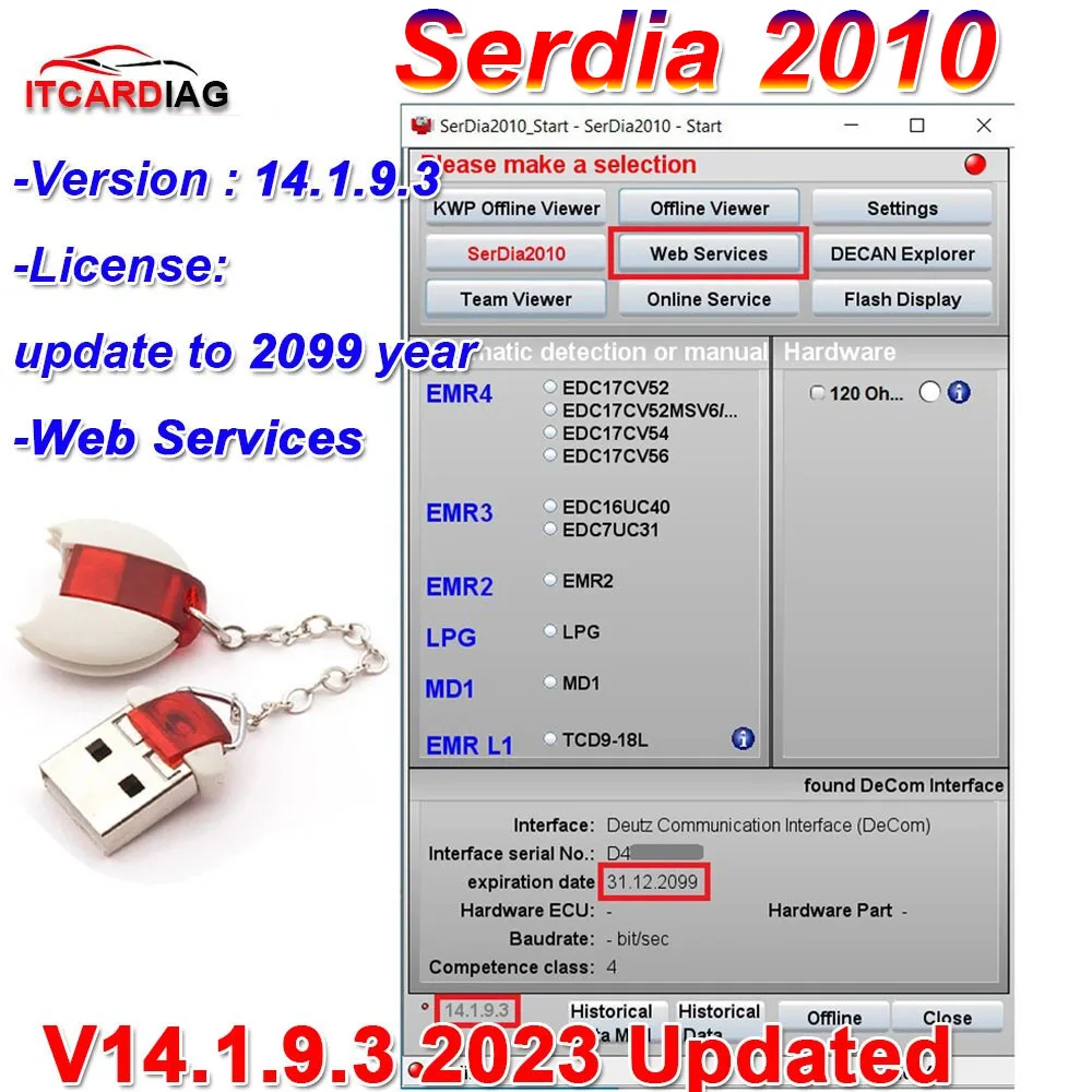 2023 Serdia2010 v14.1.9.3 (2023) Ключ Deutz SerDia 2010 6-уровневый класс 4 для ECU Read Write EMR4 EMR3 EMR2 LPG MD1 EMR L1