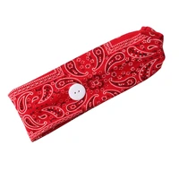 red boho printed soft elastic wide headband button headband face mask holder protect ears headband fashion hair warp