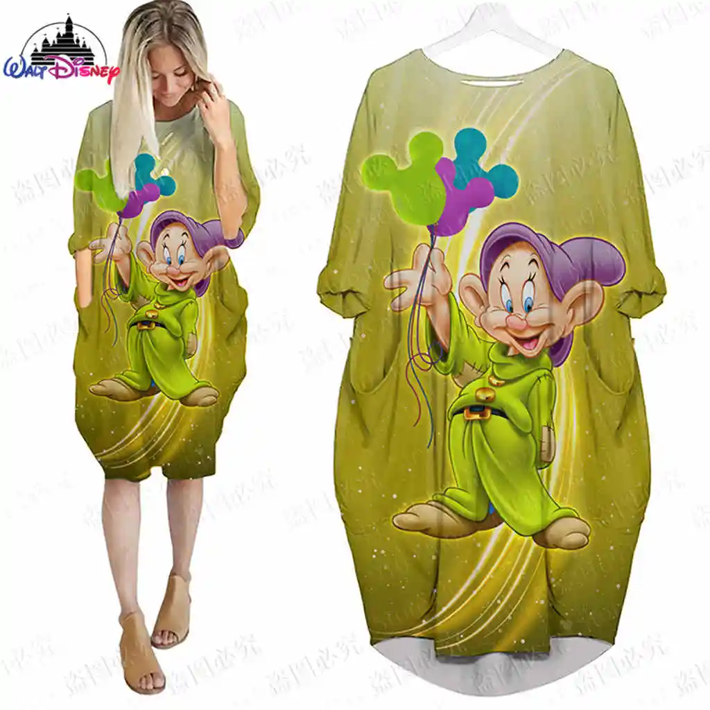 Seven Dwarfs Dopey disney 3D High Quality  Printing Us size Girl Trend Wild Loose Long Sleeve Over The Knee Dress Womens