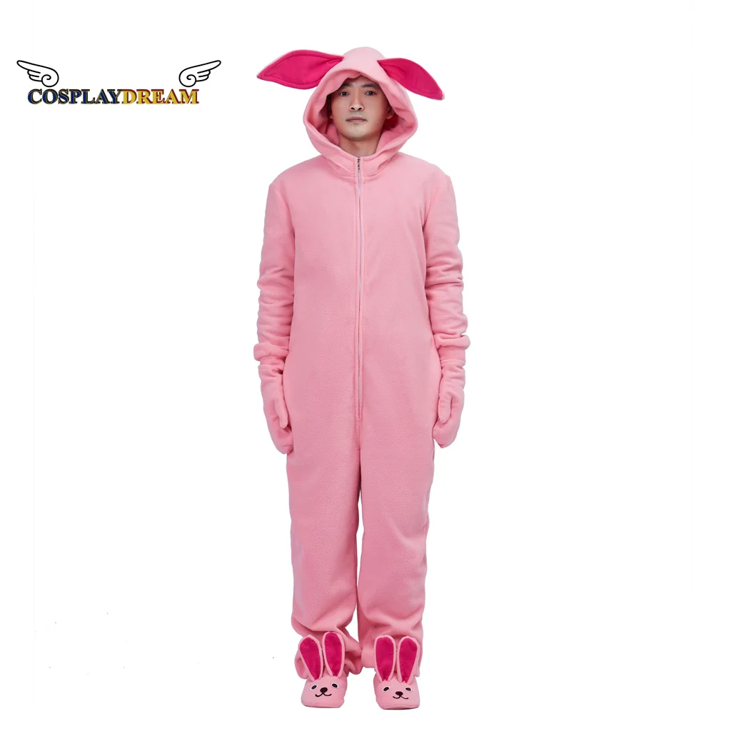 

A christmas Story Pink Bunny Onesie Christmas Bunny Costume Onesie Animal Onesie with Ears Rabbit Costume Sleepwear Pajamas