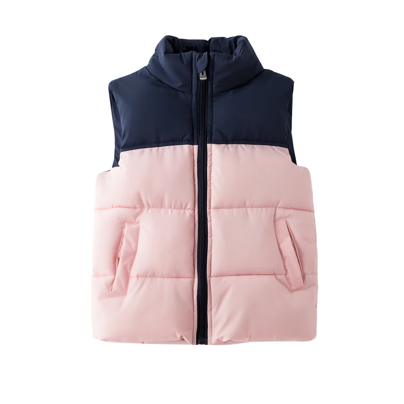 

Winter Contrast Fleece Lined Baby Girls Boys Therme Vest Turtleneck Zip Child Waistcoat Cotton School Kids Outfits 3-12 Years