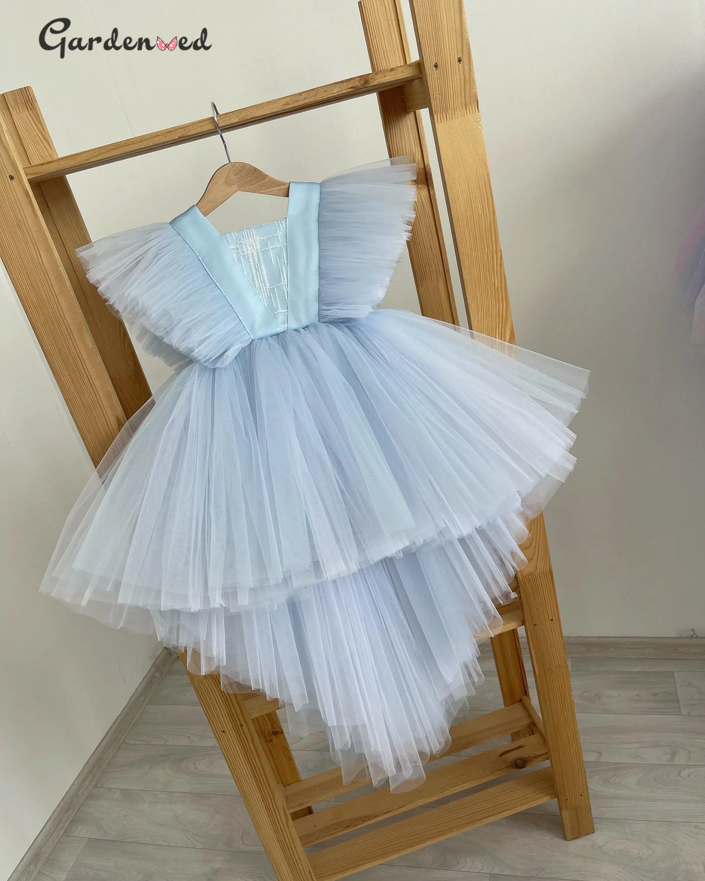 

Gardenwed Adorable Flower Girl Dresses 2022 Dot Tulle Puffy Ball Gown Tea Length Baby Pageant /Communion /Wedding Party Dress