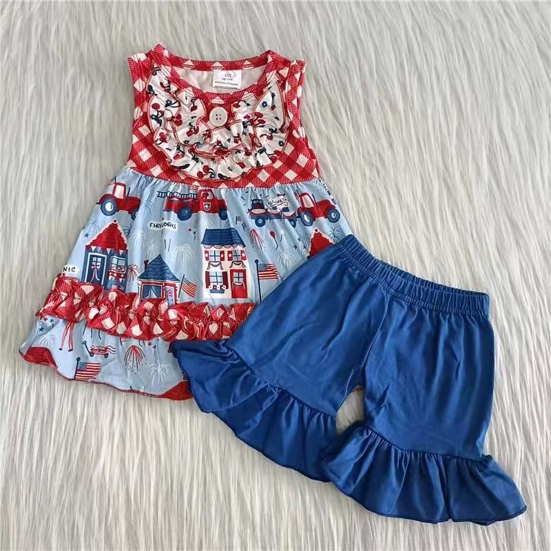

toddler girl summer clothing set kid tracksuit set girl blue shorts set sleeveless tunic and shorts children clothes set