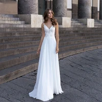 a line chiffon v neck hy344 floor length wedding dress for women sleeveless simple elegant bridal gowns vestidos de novia