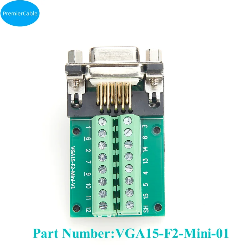 Адаптер VGA 15-контактный (гнездо) DB15 D-SUB, 3-рядный, без пайки, с винтовыми клеммами, плата-разветвитель, сигнальный модуль для промышленного применения (art.: 3920dc4f55031) - 3920dc4f55031