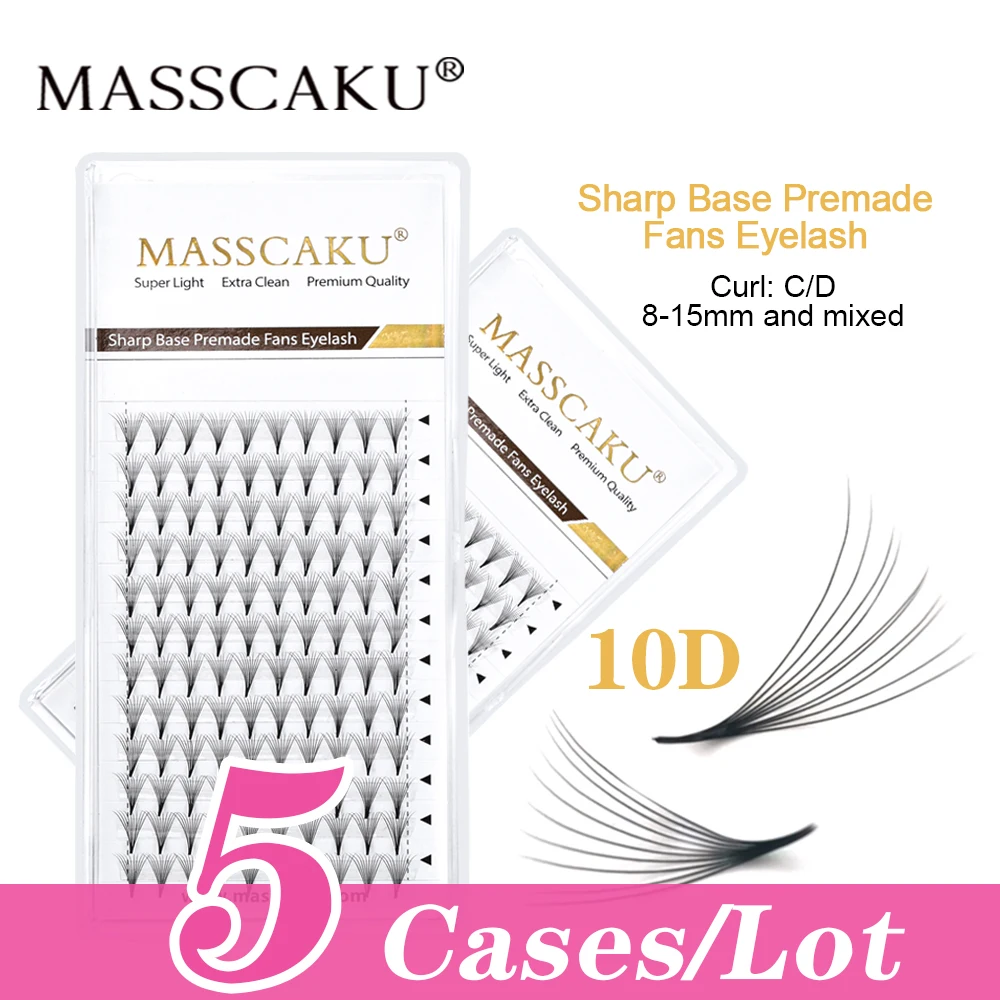 5pcs/lot MASSCAKU Narrow Base Sharp Pointy Stem Eyelashes Russian Volume Premade Fans Eyelash Extensions Faux Mink Lash Makeup