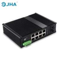 JHA-TECH Industrial Ethernet Switch 8 100M RJ45 Port IP40 Unmanaged Fiber Converter Din-rail Network Device with 2 SFP Slot