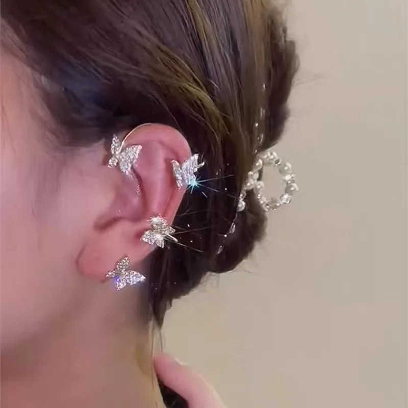 

Butterfly Ear Clips Gold Silver Color Metal Ear Cuff Without Piercing For Women Sparkling Zircon Earrings Fake Peircings Jewelry