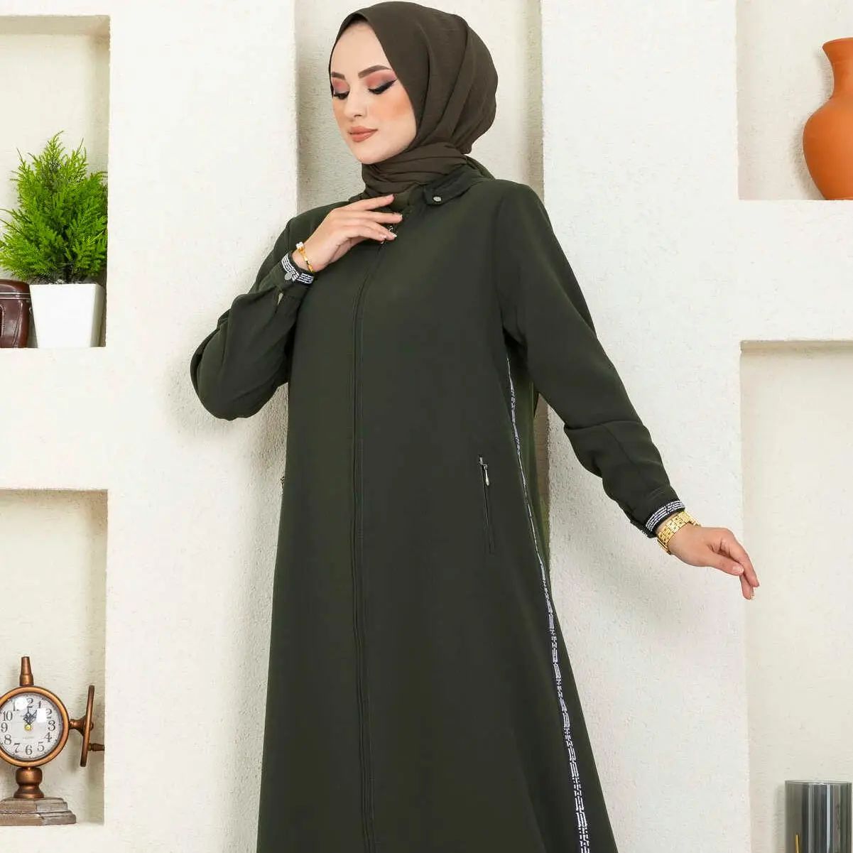 Hooded Letter Striped Honeycomb Hijab Abaya Dress Turkey Muslim Fashion Islam Clothing Dubai Istanbul Istanbulstyles 2022