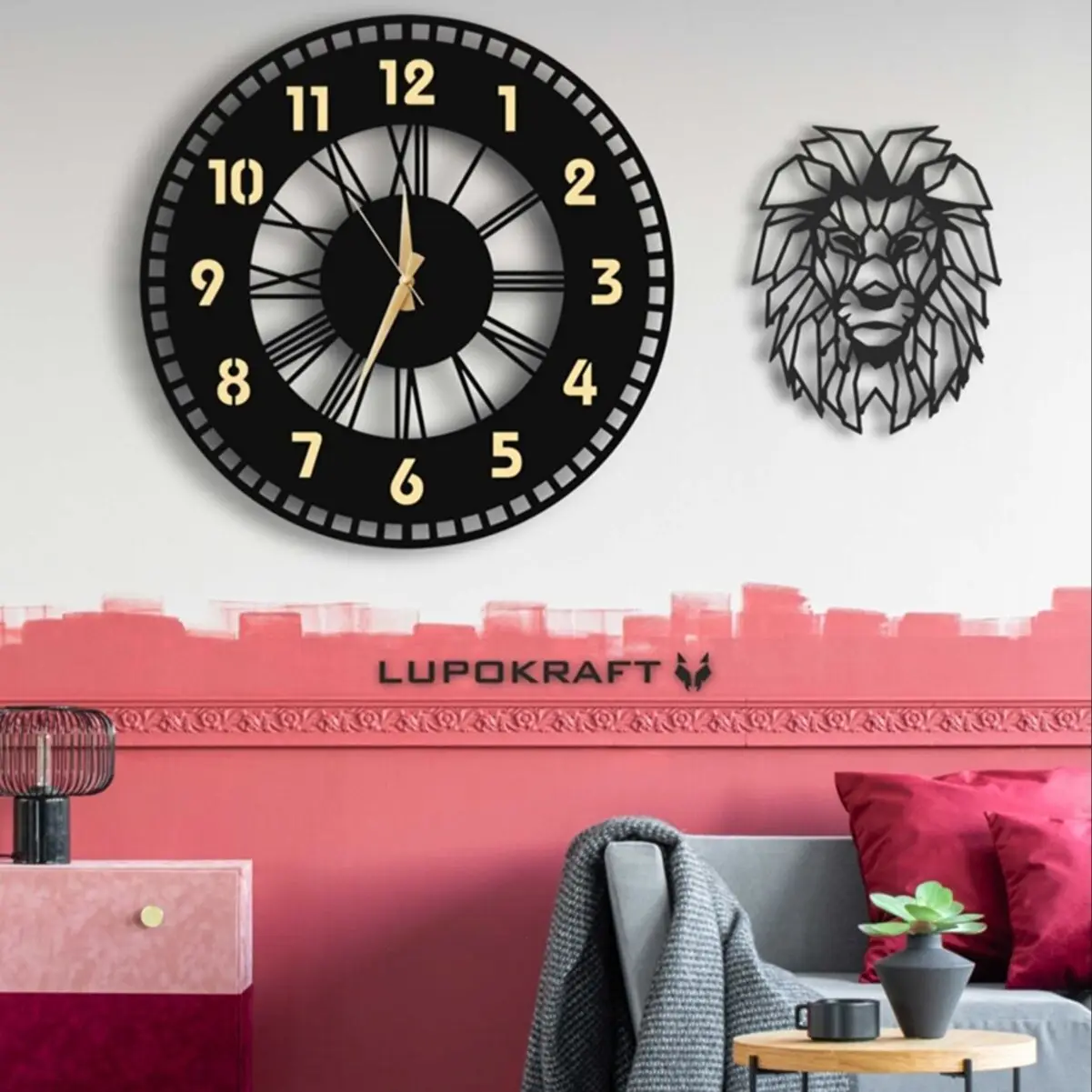 Modern Design Mirrored Wall Clock and Animal Figure Decorative Home Office Living Room Silent Flow Wall Clock and Decoration