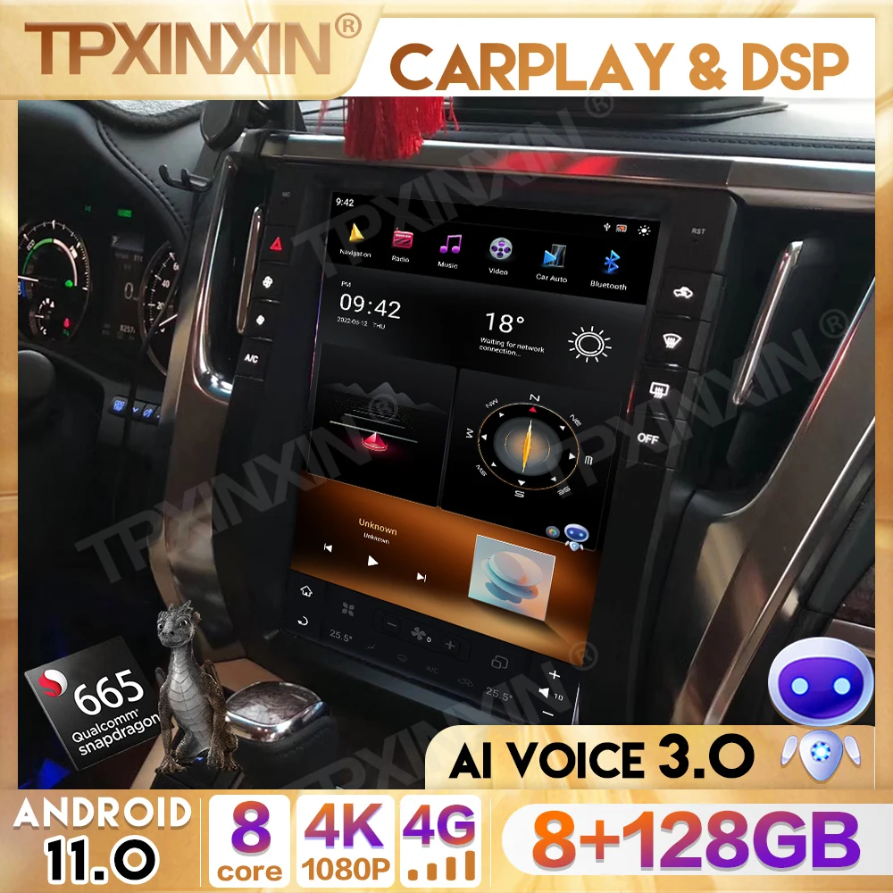 

2 din CarPlay Tesla Screen Qualcomm 665 For Toyota Alphard 2015 - 2019 Android 11 Car Radio Multimedia Player Navi Head Unit GPS