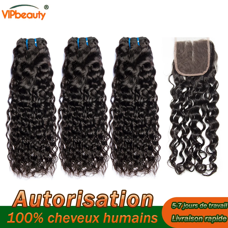 

Brazilian Water Wave Bundles With Closure 8-30Inch Natural Color Human Hair Bundles Remy Virgin Human Hair Bundels With Frontal
