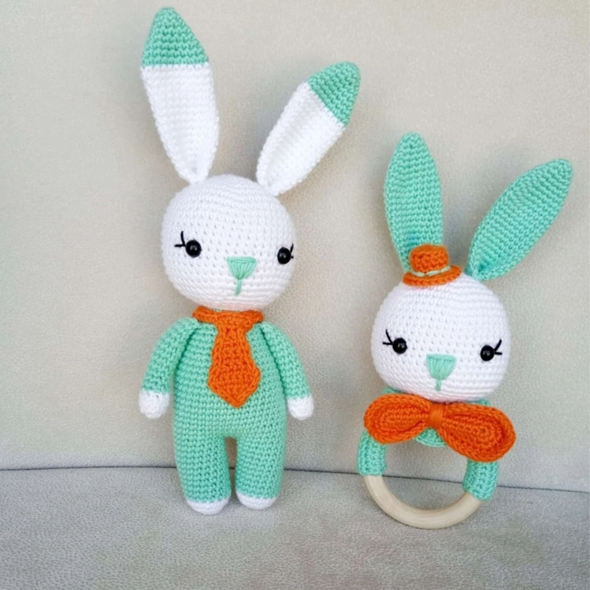 

Amigurumi Male Rabbit Rattle Newborn Set Organic Knitting Toy Animal Doll Toys For Sale Sleeping Companion Sweet Dolly