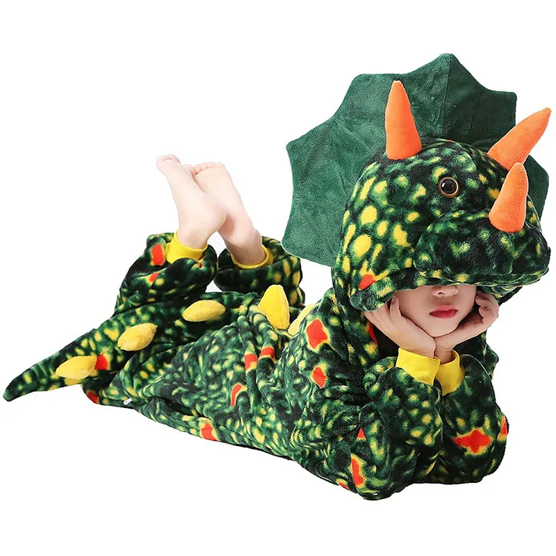 Family Kigurumi Pajamas Green Triceratops Animal Onesie Cosplay Costume Pajamas For Kids and Adults