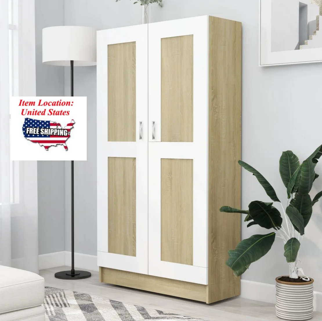 

Book Cabinet White and Sonoma Oak 32.5"x12"x59.1" Wood, modern furniture, organizer furniture for living room, bedroom, room