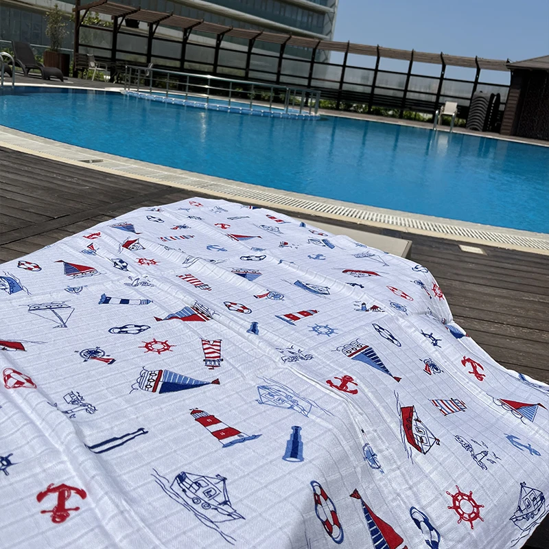 

Nautical Patterned Multi-Purpose Organic Muslin Cover Kids Play Cover Beach Cover Bedspread