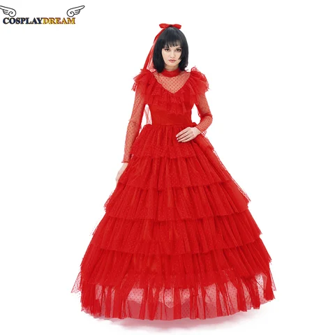 (in stocK) Movie Beetle cos Juice Lydia Cosplay Costume Red Wedding Dress Outfits Halloween Suit Juice Lydia Wedding Dress