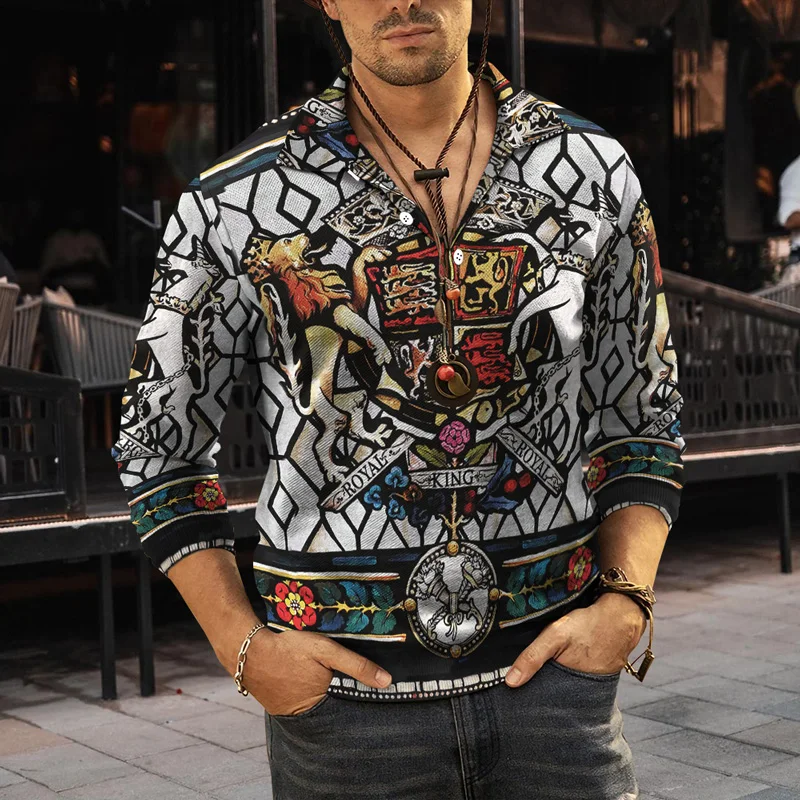 

2022 Summer And Autumn New 3d Retro Printing Men's Long-sleeved Couple Shirts Handsome Loose All-match Casual Trend Polo Shirts