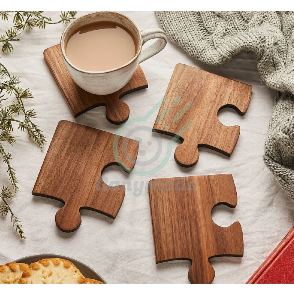 

Ganymede Wooden Patterned Puzzle Mdf Coaster Set of 4 10x10 Cm Desktop Decoration Items.