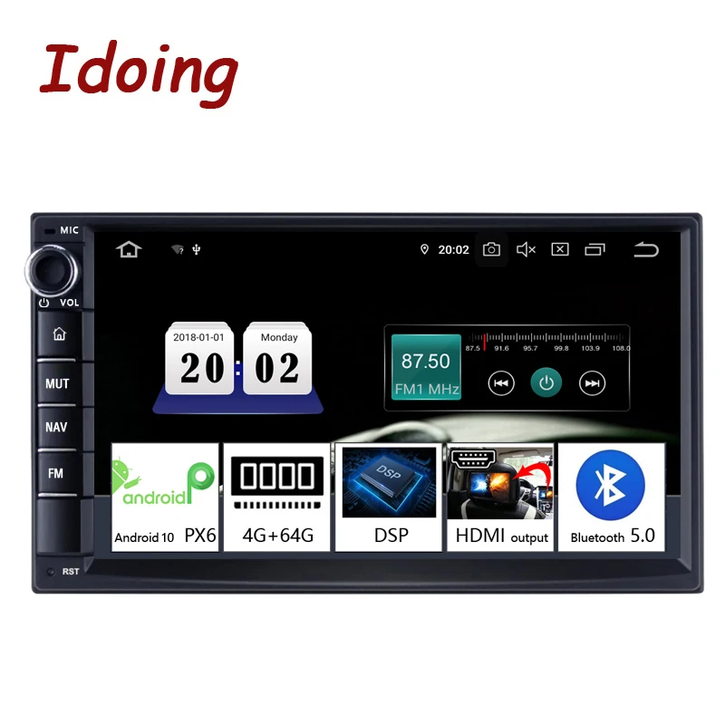 Видеомагнитола Idoing 2 din 7 дюймов PX6 Android 10 4 Гб + 64 ГБ для универсального