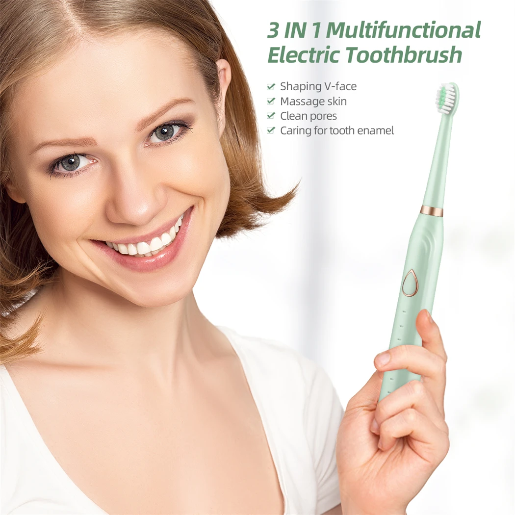

CkeyiN 3 In 1 Electric Toothbrush 6 Modes V Face Lifting Beauty Bar Facial Cleaning Brush Pore Cleaner Waterproof Tooth Brush