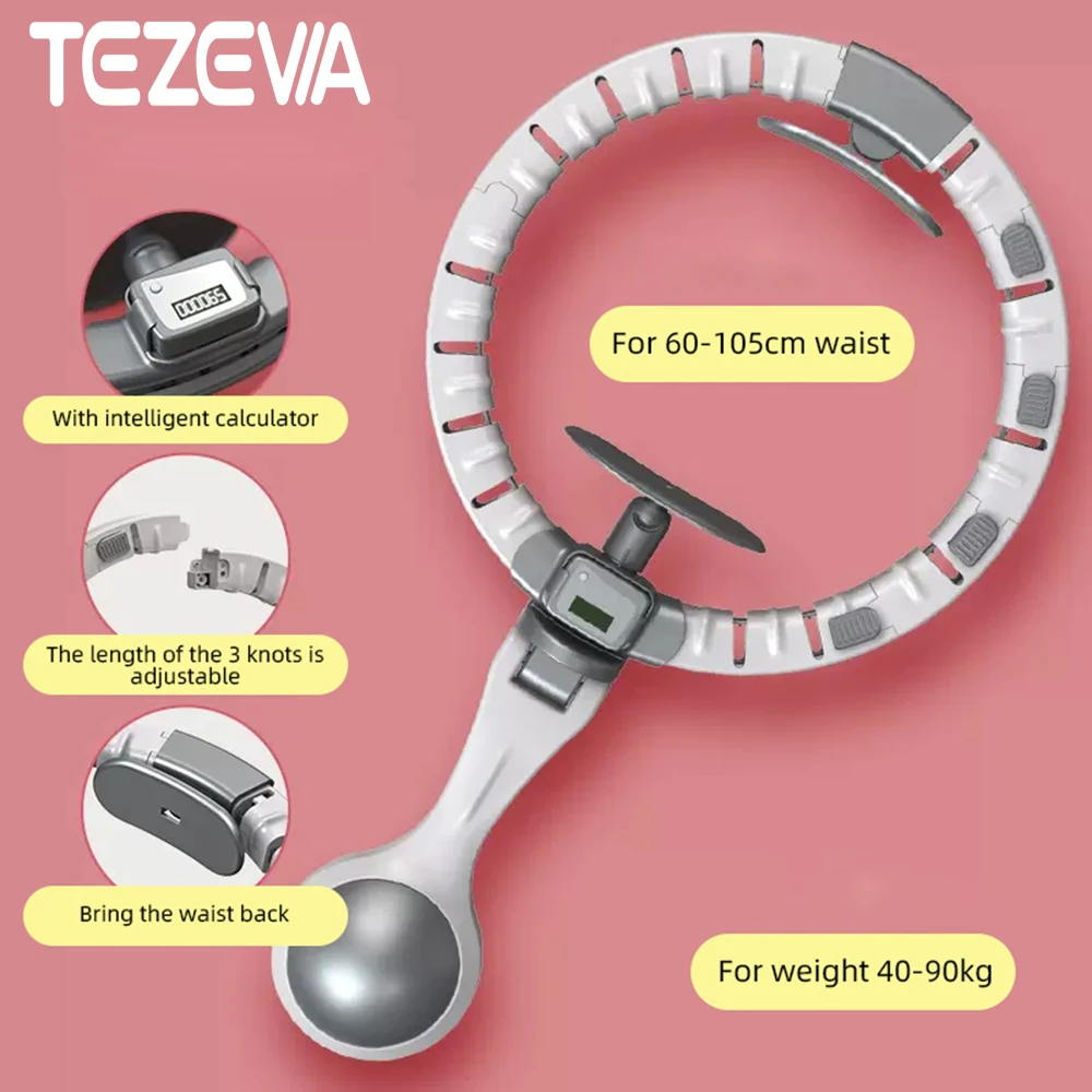 

TEZEWA Detachable Fitness Hoop Weighted Hoola Hoop Grey Smart Electronic Counting Hoop Adjustable Fit for women Lose Weight