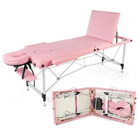 [Flash Sale]3 Sections Foldable Beauty Bed 84Inch Portable Aluminum Foot Massage Table Pink W/1 Unique Folding Stool[US-Stock]