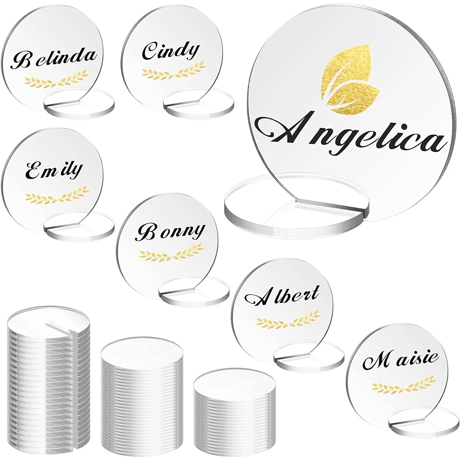 

Acrylic Wedding Place Card with Holder Round Acrylic Name Place Sign with Stand Disc Blank Seat Chart for Wedding Banquet Decor